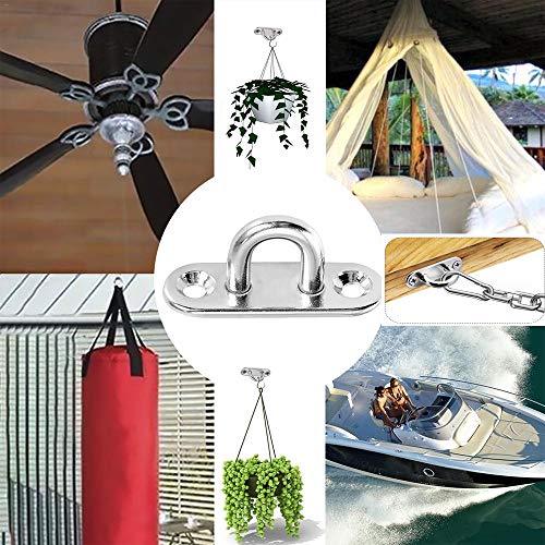 Quikhome 2 Pack Ceiling Hook M6 Oblong Pad Eye Plate 304 Stainless Steel with Expansion Screw Wall Mount Hanging Hook for Boat Marine Hardwarefor