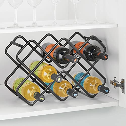 mDesign Free-Standing Wine Rack – Metal Wine Bottle Holder for the Kitchen – Wine Storage Rack with 3 Levels for up to 8 Bottles – Black