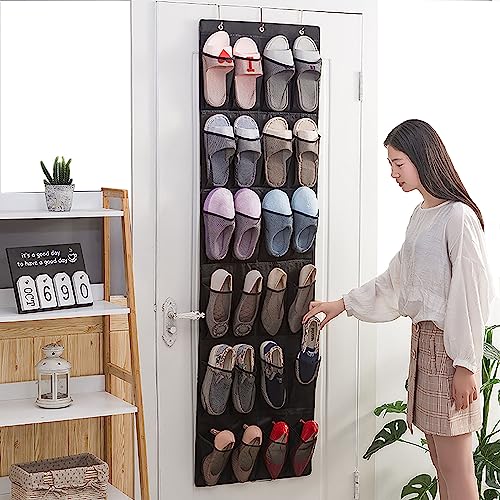 NC Hanging Organiser Over the Door, Shoe Racks with 24 Mesh Pockets 4 Door Hooks, Shoe Storage Organiser Holder Tidy with Large Fabric Pockets Sh