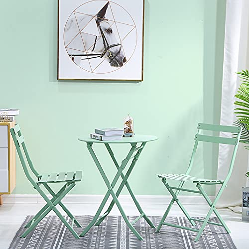 Sijux Indoor/Outdoor 3Pc Metal Folding Set, Foldable Table And Chairs, Thicken 2 Chairs And 1 Table Cafe Garden Dining Set Folding Outdoor Tables