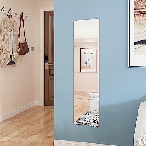 Buer Homie Self adhesive Mirror Tiles, Wall Mirror for Bathroom, 4pcs of 8“x8“