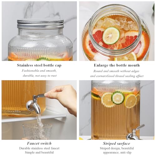 Evanda Glass Beverage Dispenser with Leakproof Stainless Steel Tap, 5.5L Iced Beverage Dispensers, Drink Dispenser for Fruit Teapot for Making Ic