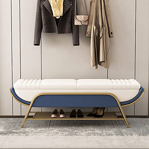 Storage Bench with Shoe Rack,Multifunction Storage Bench,End of Bed Bench,Shoe Bench,Luxurious Leather Bench Entryway Bench Bedroom Bench-Blue 10