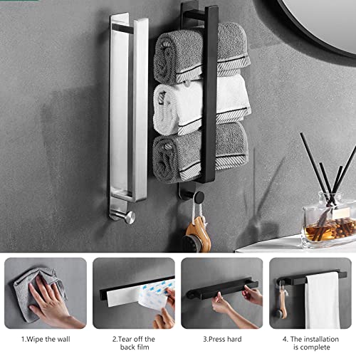 Towel Rail,Towel Rail Wall Mounted,Self Adhesive Towel Holder,No Drilling Stainless Steel Towel Rack with Hook,Bathroom Accessories,40cm Rolled T