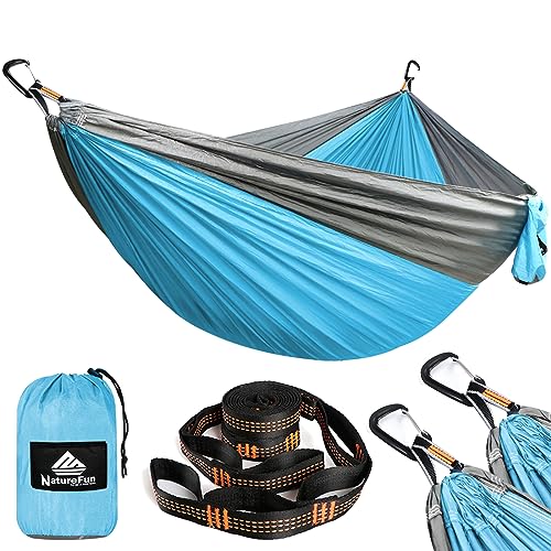 NATUREFUN Ultra-Light Travel Camping Hammock | 300kg Load Capacity,(300 x 200 cm) Breathable,Quick-drying Parachute Nylon | 2 x Premium Carabiner