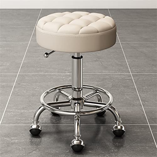 AANAN Stools,Beauty Stool Rolling Stool with Footrest, Comfortable Swivel Stool on Wheels, Heavy Duty Hydraulic Metal Stool with Rod for Salon, M