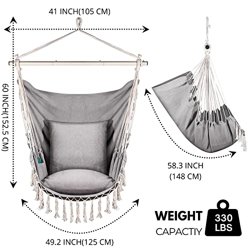 Flexzion Hammock Chair Swing, Hanging Swing Seat for Bedroom, Porch, Backyard, Garden, Indoor, Outdoor Hammock Chair with 2 Cushion Seats, 2 Insi