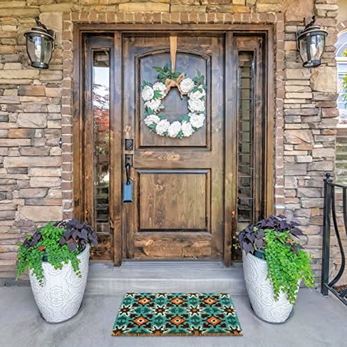 Relaxdays Coir Doormat, Tile Print, Oriental, 40 x 60 cm, Non-Slip Mat, Weatherproof, Indoors & Outdoors, Multicoloured, Coco, Plastic