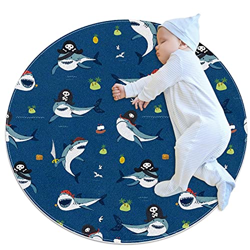Pirate Shark CocoRound Floor Mat Soft Circular for Living Room Bedroom Playroom Home Carpet Office Swivel Chair Bedroom Bathroom Indoor Outdoor E