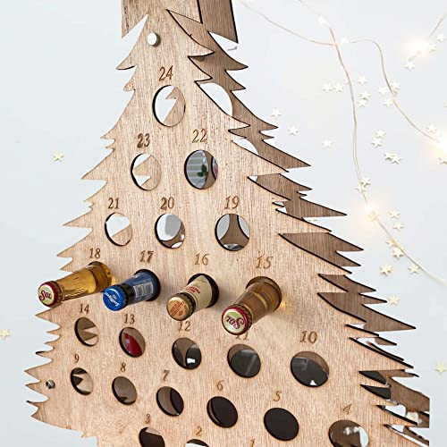 MY GIFT TREE Advent Calendar Bottle Holder (330ml Size) Small Bottles of Wine, Prosecco or Champagne (187-200ml) - Wooden Christmas Tree Kitchen