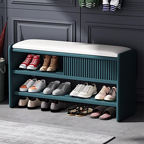 Modern Shoe Storage Bench,Wooden Entryway Bench with Leather Cushion,Upholstered Shoe Bench Shoe Cabinet Hallway Shoe Organizer Furniture-Brown-W