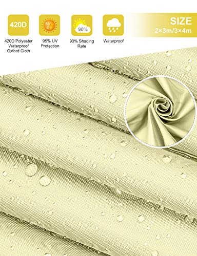 Awroutdoor 3 * 4m Sun Shade Sail, Rectangle Sun Sail Anti-UV Wear-resistance & Waterproof, Sunshades Covers in Outdoor Garden Backyard with Rope