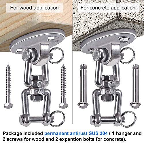 SELEWARE 1130kg Capacity 360° Swivel Swing Hangers, Heavy Duty Swing Hooks with 4 Screw for Concrete Ceiling Wooden Hanging Hardware for Porch Ch
