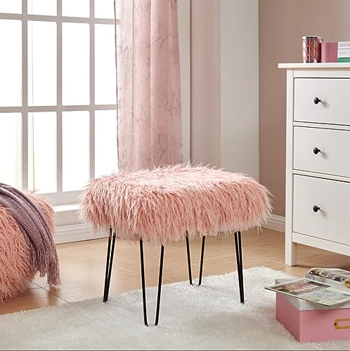 Pink Faux Sheepskin Dressing Table Stool Fur Glam Bedroom Bench Seat Chair