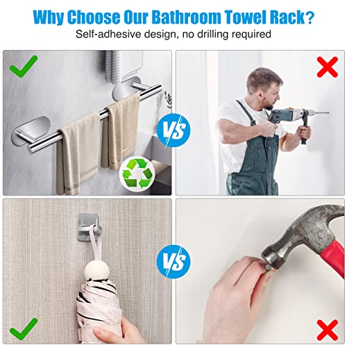 Self Adhesive Towel Rail, 5 in 1Bathroom Accessories Kit for Bathroom & Kitchen Silver Towel Rail Bath Towel Holder Toilet Holder Wall Mounted No