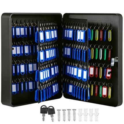 VEVOR Key Cabinet, 240 Large Capacity Key Box, Key Lock Cabinet Steel, Q235 Steel Key Storage, Wall Mounted Key Storage Cabinet, Black Key Box Or