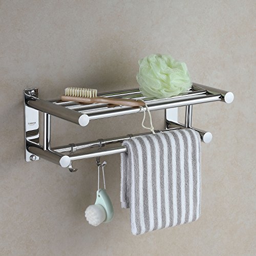 Eridanus Bathroom Towel Rack with Sliding Hooks, Stainless Steel Towel Holder with Dual Row Towel Shelf, Wall-Mounted Towel Rail, Hotel Style Sho
