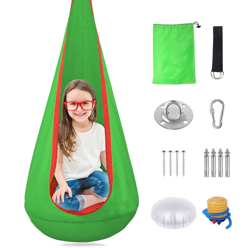Mingfuxin Kids Pod Swing Seat, 100% Cotton Durable Kids Hanging Hammock Chair Swing Pod Chairs Nook Tent with Removable Inflatable Cushion for In