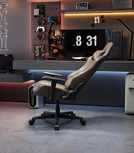 lbvuer Gaming Chair Ergonomic Vintage Leather Office Chair Adjustable Armrest Back Gaming Chair with Headrest and Lumbar Support (Brown) (Brown)