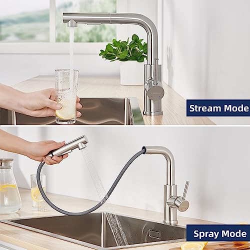 Kitchen Taps Mixer with Pull Out Spray, LONHEO 304 Stainless Steel Kitchen Tap, 360-degree Rotation Single Handle Kitchen Faucet, 2 Outlet Modes,