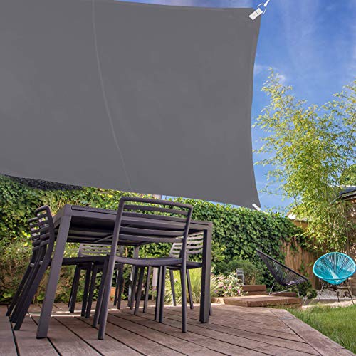 Relaxdays Shade Sail, Square, Water-Repellent, UV-Protection with Tethers, Balcony Canopy, WxD: 2 x 2 m, Grey