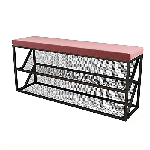 shoe storage bench ottoman Storage Benches Entry Shoe Bench With Comfy Cushion,③-Tier Metal Mesh Shoe Rack Bench Shoe Organizer,Modern Hallway Sh