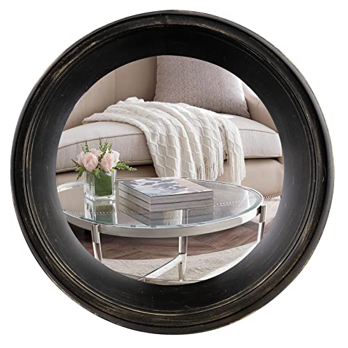 SeekElegant 12 Inch Rustic Wood Mirror, Small Round Wall Mirror, Rustic Farmhouse Wall Mirror with Whitewashed Frame, Decorative Mirrors for Wall