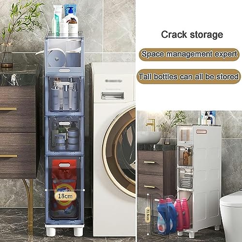 OPSREY Narrow Plastic Floor Bathroom Storage Cabinet Holder Organizer with Wheels, Multi-Purpose Storage Cabinet Unit for Living Room, Bedroom, K