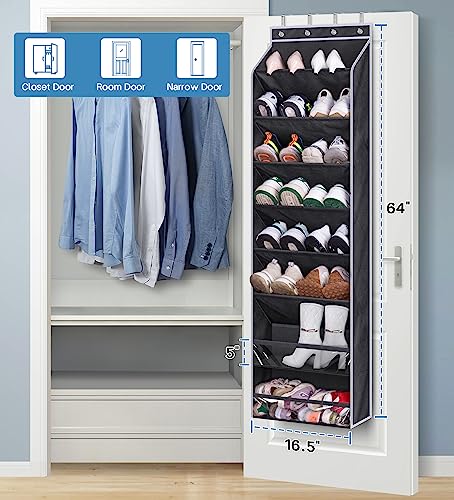 KEETDY Over the Door Shoe Organizer with 8 Deep Pockets, 6 Tilting Pockets and 2 Three-dimensional Pockets Shoe Holder for Narrow Door Shoe Stora