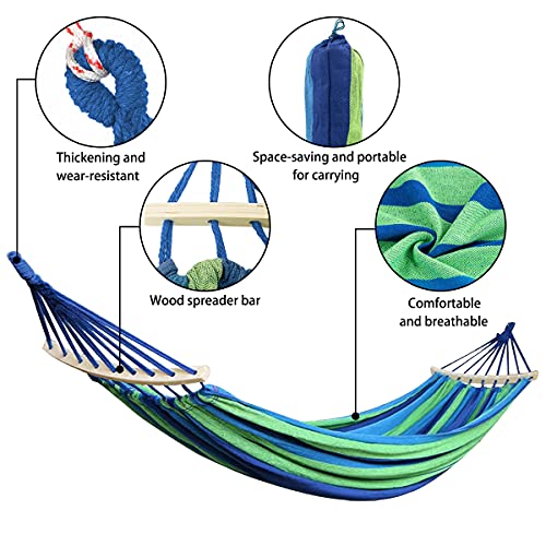 Ledeak 6.2 x 5 ft Extra Large Camping Hammock, Portable Swing Bed Thickened Durable Stripe Canva with Anti Roll Beam Tree Straps Bag Max Load 660