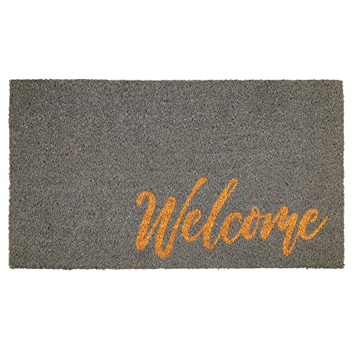 mDesign Decorative Doormat – Natural Coir Doormat with Script Writing – Welcome Mat for Indoor and Outdoor Use – Black/Brown