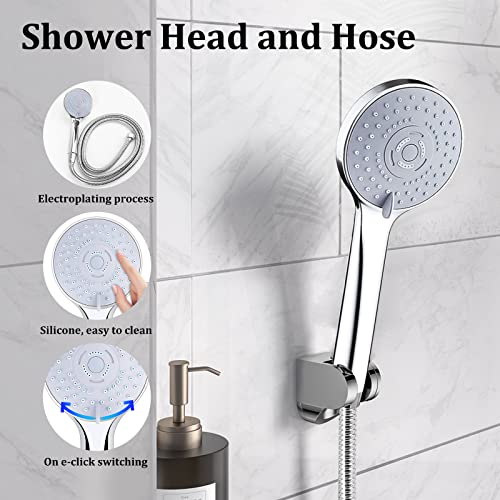 Shower Head with Hose Set, Universal Stainless Steel Shower Hose and Head 2m, Replacement Metal Shower Pipe Cable, High Pressure Shower Head with