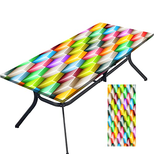 Tablecloth for Folding Table, boho Picnic Table Cover, Waterproof Fitted Table Covers for 6 Foot Tables, Elastic Rim Plastic Table Cover for Picn