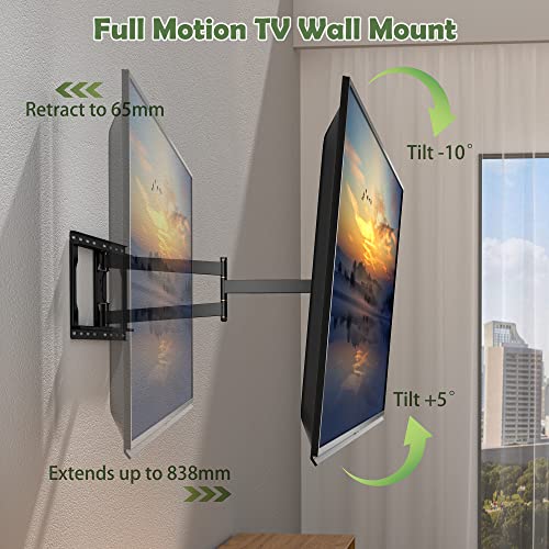 TV Wall Bracket Mount Swivel WHYFONE Long Reach Corner TV Bracket with 838mm Articulated Arm, Tilt Extend Full Motion TV Wall Mount for 32-75 Inc