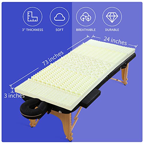 HOMBYS Memory Foam Lash Bed Topper with Removable Cover, 3" Thickness Massage Table Mattress Topper with Elastic Bands, 5-Area Design, Non-Slip L