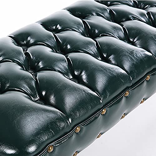 Leather Bench,Premium Buttons End of Bed Bench UPHOLSTERED Bench Seat,Solid Wood Frame,Rustic Bedroom Bench Entryway Bench Living Room Bench-Whit