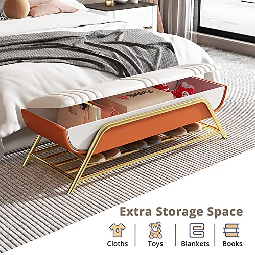 Storage Bench with Shoe Rack,Multifunction Storage Bench,End of Bed Bench,Shoe Bench,Luxurious Leather Bench Entryway Bench Bedroom Bench-Blue 10