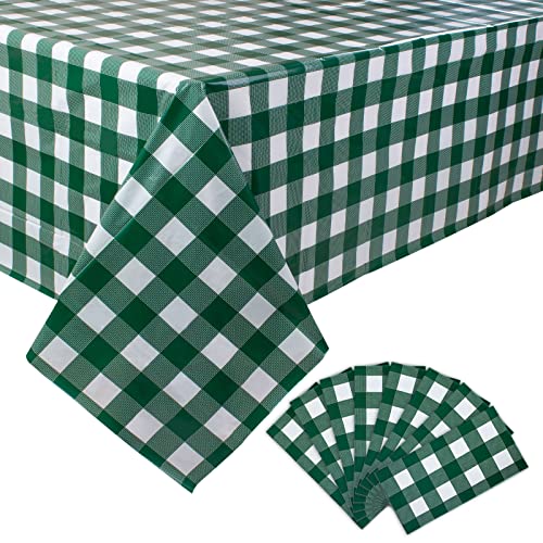 Kesfey 8 Pack Red Gingham Plastic Tablecloths 137x274cm, Disposable Checkered Rectangle Tablecloth, Waterproof and Spillproof Table Covers for Pa