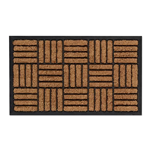 Relaxdays Geometrical Rubber Welcome Doormat, 45 x 75 cm, Door Mat Inside & Outside, Non-Slip Wiper, Black/Coir
