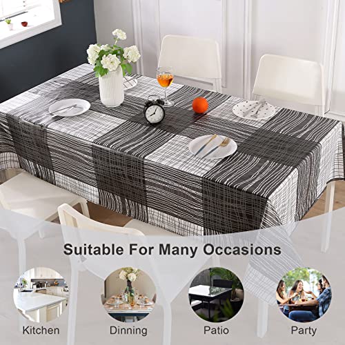 ENCOFT Rectangle Tablecloth Plastic, Waterproof Vinyl Tablecloth for Rectangular Table, Gray Black Stripes Oil Proof Spill Proof PVC Table Cloth