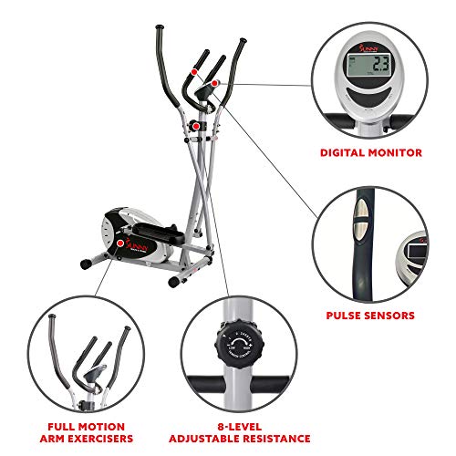 Sunny Health & Fitness Legacy Stepping Elliptical Machine, Total Body Cross Trainer with Ultra- Quiet Magnetic Belt Drive, Low Impact Exercise Eq