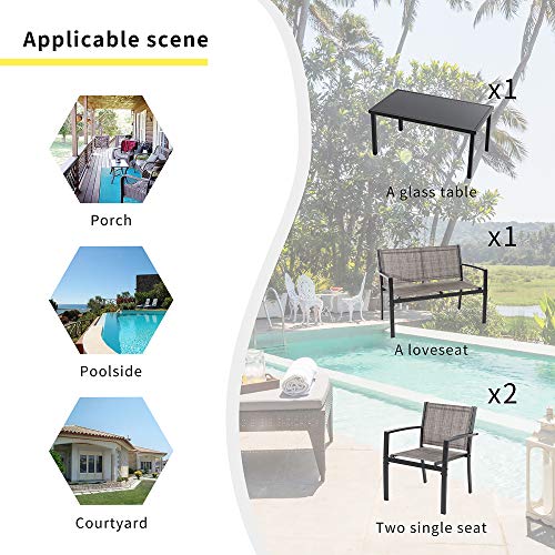 Shintenchi 4 Pieces Patio Furniture Set All Weather Textile Fabric Outdoor Conversation Set, with Glass Coffee Table, Loveseat, 2 Single Chairs f