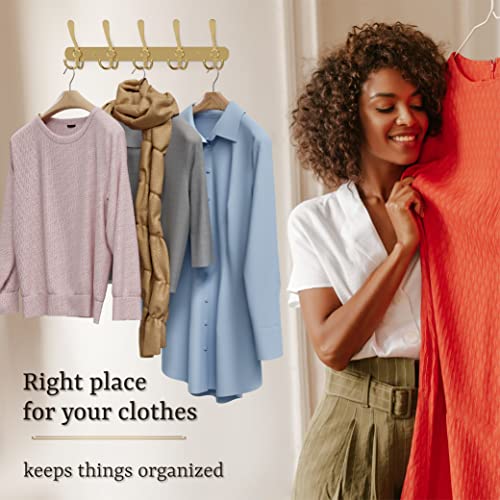 SAYONEYES Gold Coat Rack Wall Mount with 5 Tri Hooks for Hanging – 16 Inch Heavy Duty Stainless Steel Rustic Coat Rack Wall Mount – Hat Rack, Han