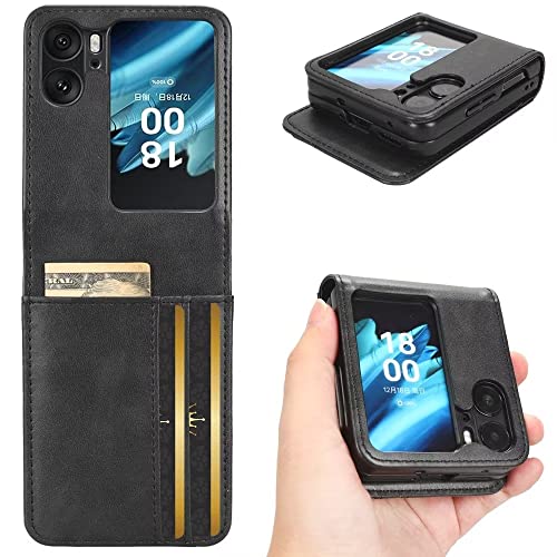 KRjcsfhy Case for OPPO Find N2 Flip 5G Wallet Case wtih Card Holders, PU Faux Leather Back Cover + Hard PC Protective Shell Thin Phone Case for O