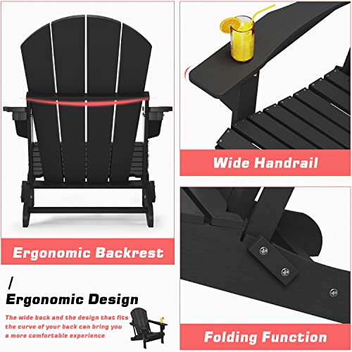 Greesum Folding Adirondack Chair Outdoor Accent Furniture Patio Lounge seat for Yard, Garden, Fire Pit 350lb Weight Capacity, Black