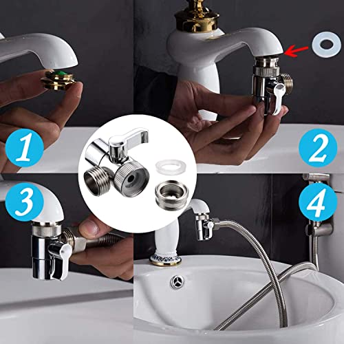 Portable Bidet Sprayer Kit - with Tap Diverter for Kitchen Sink Faucet or Bathroom - M22 x M24 Polished Chrome Faucet Adapter for Taps