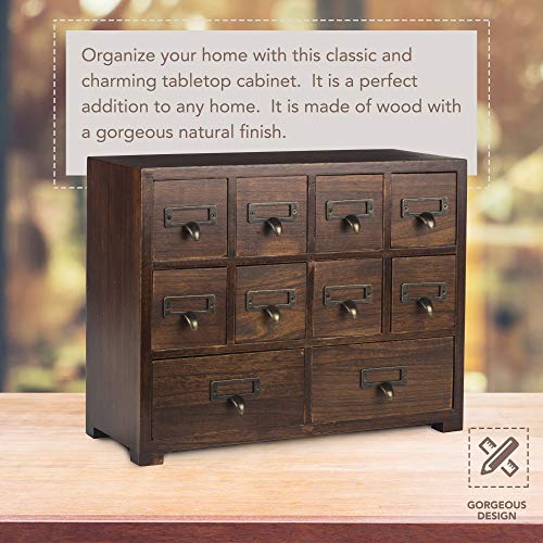 Traditional Card Catalog Solid Wood Small Chinese Medicine Small Curio Cabinet l Vintage Retro Look Tea Storage Organizer Apothecary Drawer Dress