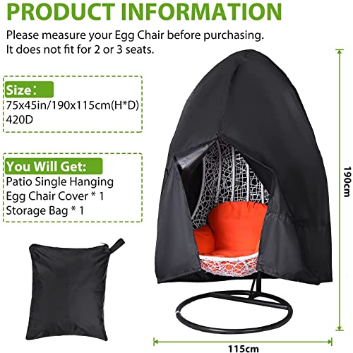 GARPROVM Patio Hanging Egg Chair Cover, 420D Oxford Fabric Egg Swing Chair Covers Waterproof Anti-dust,for Outdoor Rattan Wicker Swing Chair,Pati