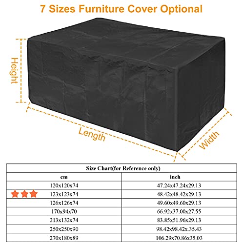 AISENPARTS 210D Heavy Duty Oxford Outdoor Patio Garden Furniture Covers Waterproof Windproof and Anti-UV Garden Protectors Rectangular 123x123x74