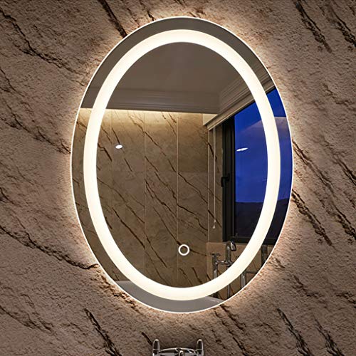 Oval Illuminated Bathroom Mirror with Led Light and Demister Pad Touch Sensor Wall Mounted Makeup Shaving 2 Sizes, e,